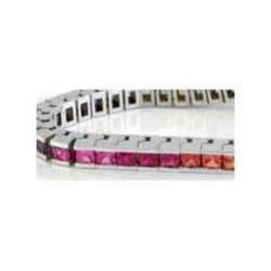 2.5mm Princess Cut Rainbow Real Sapphire Tennis Bracelet in solid white gold