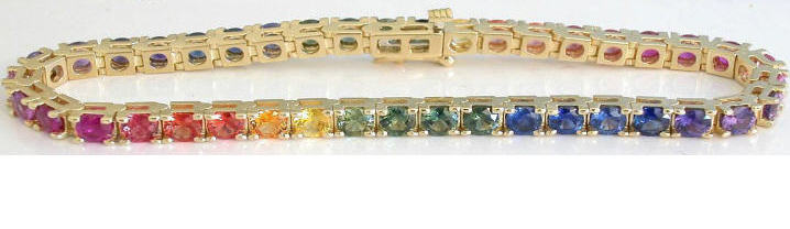 Multi-Color Lab Created Sapphire Bracelet with Diamond Accents