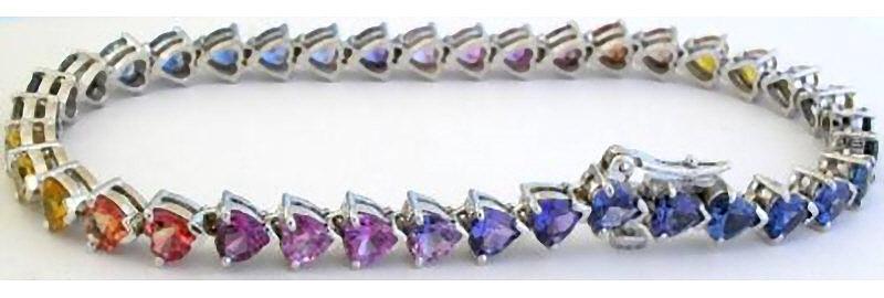 Heart Cut Natural Ceylon Multi Color Sapphire Bracelet in 14k white gold- 8 inch