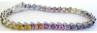 Heart Cut Natural Ceylon Rainbow Sapphire Tennis Bracelet in 14k white gold- 8 inch