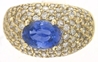 Natural Blue Sapphire and Pave Diamond Ring in solid 14k yellow gold for sale