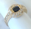 Unique East West Set Oval Natural Sapphire Ring with Real Diamond Halo in solid 14k yellow gold