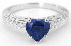Heart cut natural sapphire ring in 14k white gold