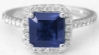 Princess cut natural sapphire ring in 14k white gold