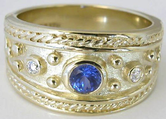 0.37 ctw Etruscan Sapphire and Diamond Ring in 14k yellow gold