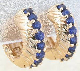 Real Blue Sapphire Hoop Earrings in Yellow Gold