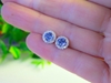14k white gold Natural Blue Sapphire and Diamond Halo Earrings for sale