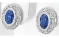 Bezel Set Oval Sapphire Earrings 14k White Gold