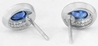 Bezel Set Oval Sapphire Earrings with Diamond Halo 14k White Gold