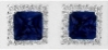 Princess Cut Real Blue Sapphire Earrings with a Diamond Halo in 14k white gold