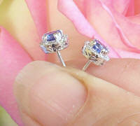 4mm Round Natural Blue Sapphire and Diamond Stud Earrings in 14k white gold for sale