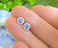 Natural Blue Sapphire Stud Earrings in 14k white gold for sale