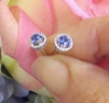 Natural Blue Sapphire and Diamond Stud Earrings in 14k white gold for sale