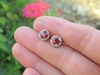 5mm Round Orange Red Natural Sapphire Stud Earrings with a diamond halo set in real 14k white gold