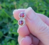 5mm Round Orange Red Natural Sapphire and Diamond Stud Earrings set in real 14k white gold