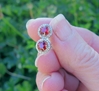 5mm Round Orange Red Natural Sapphire and Diamond Stud Earrings set in real 14k white gold