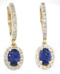 Blue Sapphire and Diamond Dangle Earrings in 14k yellow gold