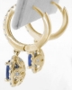 Blue Sapphire Hoop Earrings with Diamond Halo in 14k yellow gold