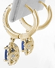 Blue Sapphire Hoop Earrings with Diamond Halo in 14k yellow gold