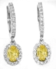 Oval Yellow Sapphire Drop Earrings with Diamond Halo in 14k white gold