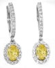 Oval Yellow Sapphire Drop Earrings with Diamond Halo in 14k white gold