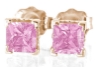Pink Sapphire Stud Earrings - Rose Gold- Princess Cut