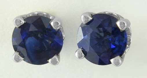 Round Sapphire Solitaire Earrings in 14k white gold for sale