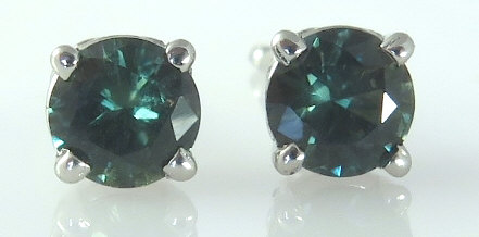 4.4mm Round Natural Green Sapphire Stud Earrings in 14k white gold