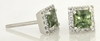 Real Olive Green Princess Cut Sapphire and Diamond Earrings in 14k white gold for sale