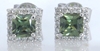 1.21 ctw Princess Cut Green Sapphire Stud Earrings with Diamond Halo in 14k white gold - SSE-5112