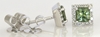 Princess Natural Green Sapphire Earrings with a real diamond halo in 14k white gold screwback