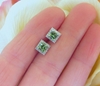 Princess Cut Genuine Green Sapphire Earrings with a real diamond halo in 14k white gold for sale