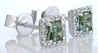 Princess Natural Olive Green Sapphire Earrings with a real diamond halo in 14k white gold for sale