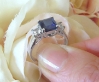 Sapphire Three Stone Ring - Natural Princess Blue Sapphire and Princess White Sapphire Engagement Ring in solid 14k white gold for sale