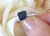 Natural Princess Royal Navy Blue Sapphire and Princess White Sapphire Engagement Ring in solid 14k white gold for sale