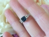 Natural Princess Cut Blue Sapphire and Princess Cut White Sapphire Three Stone Engagement Ring in solid 14k white gold for sale