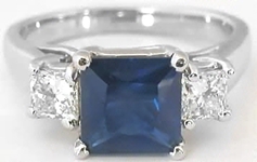Natural Princess Blue Sapphire and Princess White Sapphire Engagement Ring in solid 14k white gold