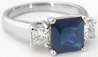 Sapphire Engagement Ring - Natural Princess Blue Sapphire and Princess White Sapphire Engagement Ring in solid 14k white gold