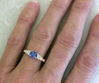 0.82 ctw Natural Blue Sapphire, Pink Sapphire and Baguette Diamond Ring in 14k yellow gold - SBR-124