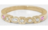 Real Diamond Wedding Band with Natural Pink Sapphires in solid 14k yellow gold