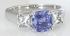 Natural Blue Sapphire Three Stone Ring with Princess White Sapphire Side Stones in 14k white gold