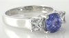 Natural Blue Sapphire Three Stone Engagement Ring with Princess White Sapphire Side Stones in real 14k white gold