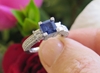 Square Cut Natural Royal Navy Cornflower Blue Sapphire Wedding Ring in 14k white gold for sale