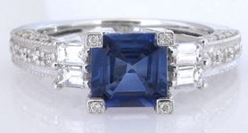 1 carat Square Cut Natural Royal Navy Cornflower Blue Sapphire Ring in 14k white gold for sale