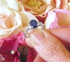 Sapphire Engagement Ring - Natural Blue and White Sapphire Three Stone Ring in 14k white gold- Diamond Alternative