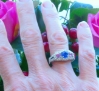 14k white gold Natural Ceylon Sapphire Engagement Three Stone with Natural Blue Sapphire Center and Natural Pink Sapphire Side stones