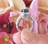 Natural Cornflower Blue Sapphire and Pave Diamond Engagement Ring - 18k white gold for sale
