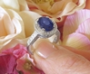 Large Natural Oval Blue Sapphire and Diamond Halo Engagement Ring in 14k white gold