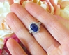 Large Natural Cornflower Blue Sapphire and Diamond Ring in 14k white gold for sale