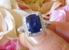 Large Cornflower Blue Natural Sapphire and Diamond Statement Ring in Real 18k White Gold